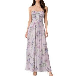 Jenny Yoo Halter Maxi Dress Size 6 Lavender Floral Chiffon Feminine Formal Event